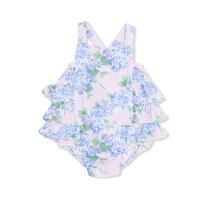 Ruffle Sunsuit - Hydrangeas