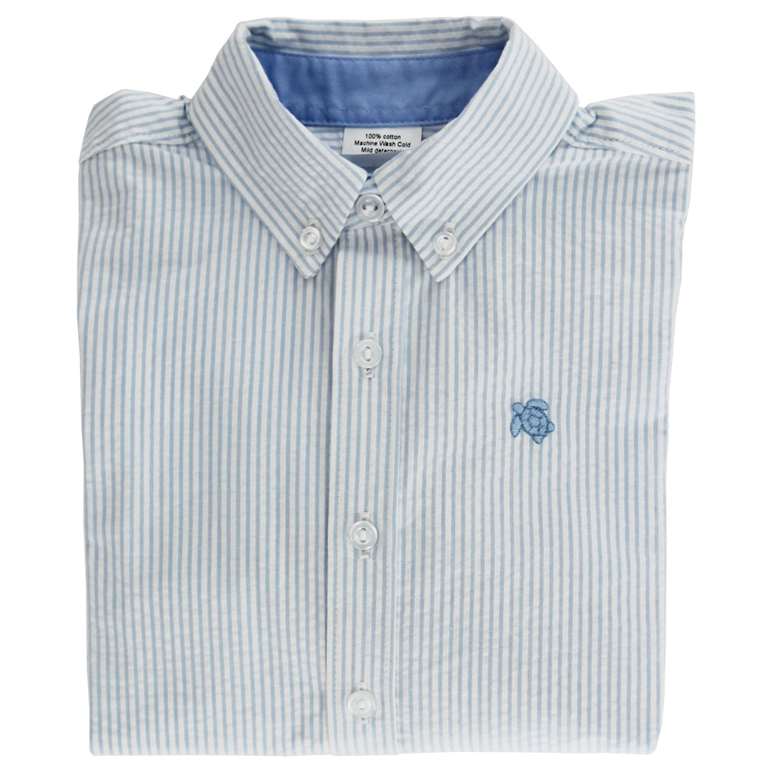 Roscoe Button Down - Blue Striped Seersucker