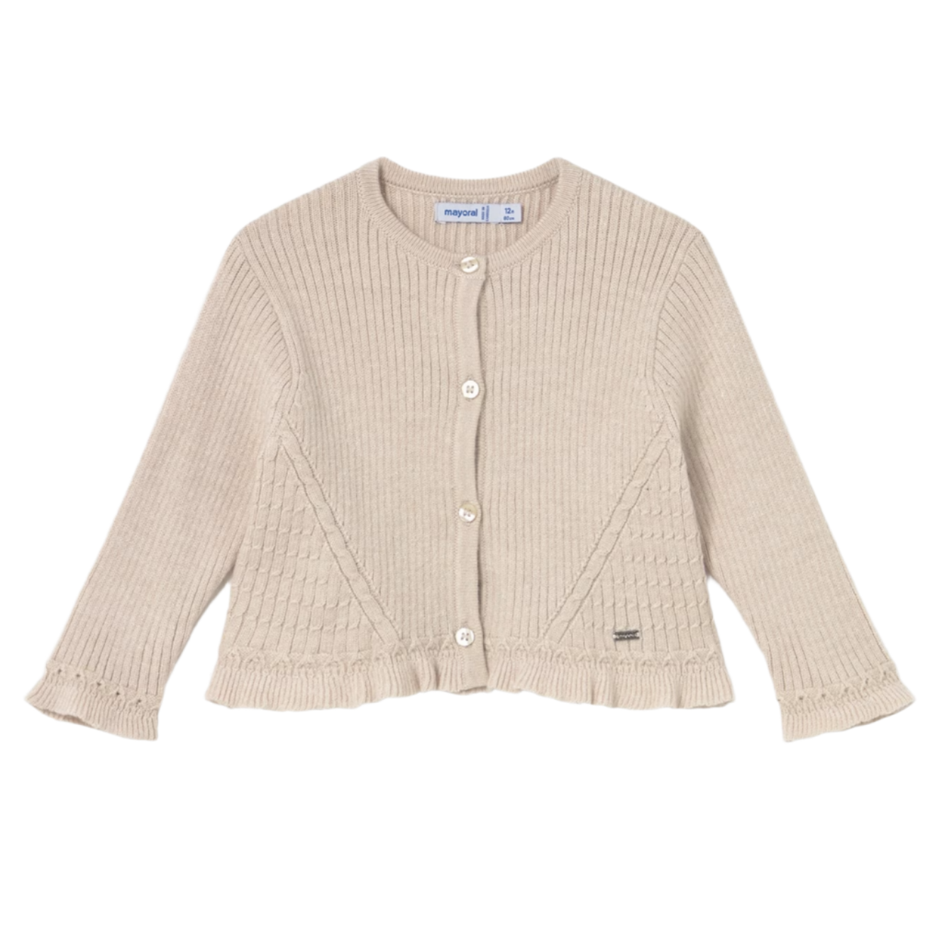Ruffle Trim Cardigan - Beige