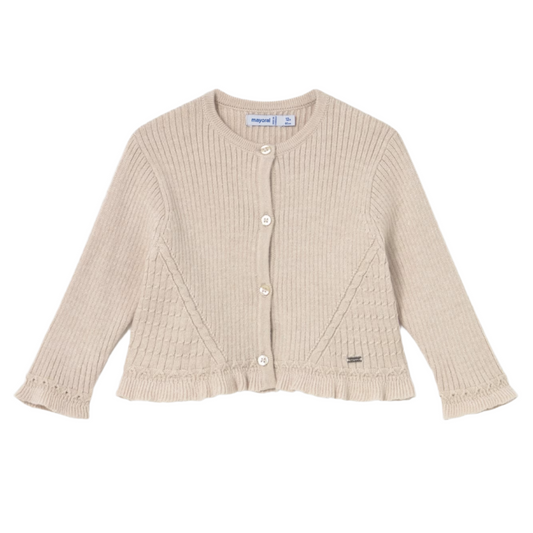 Ruffle Trim Cardigan - Beige