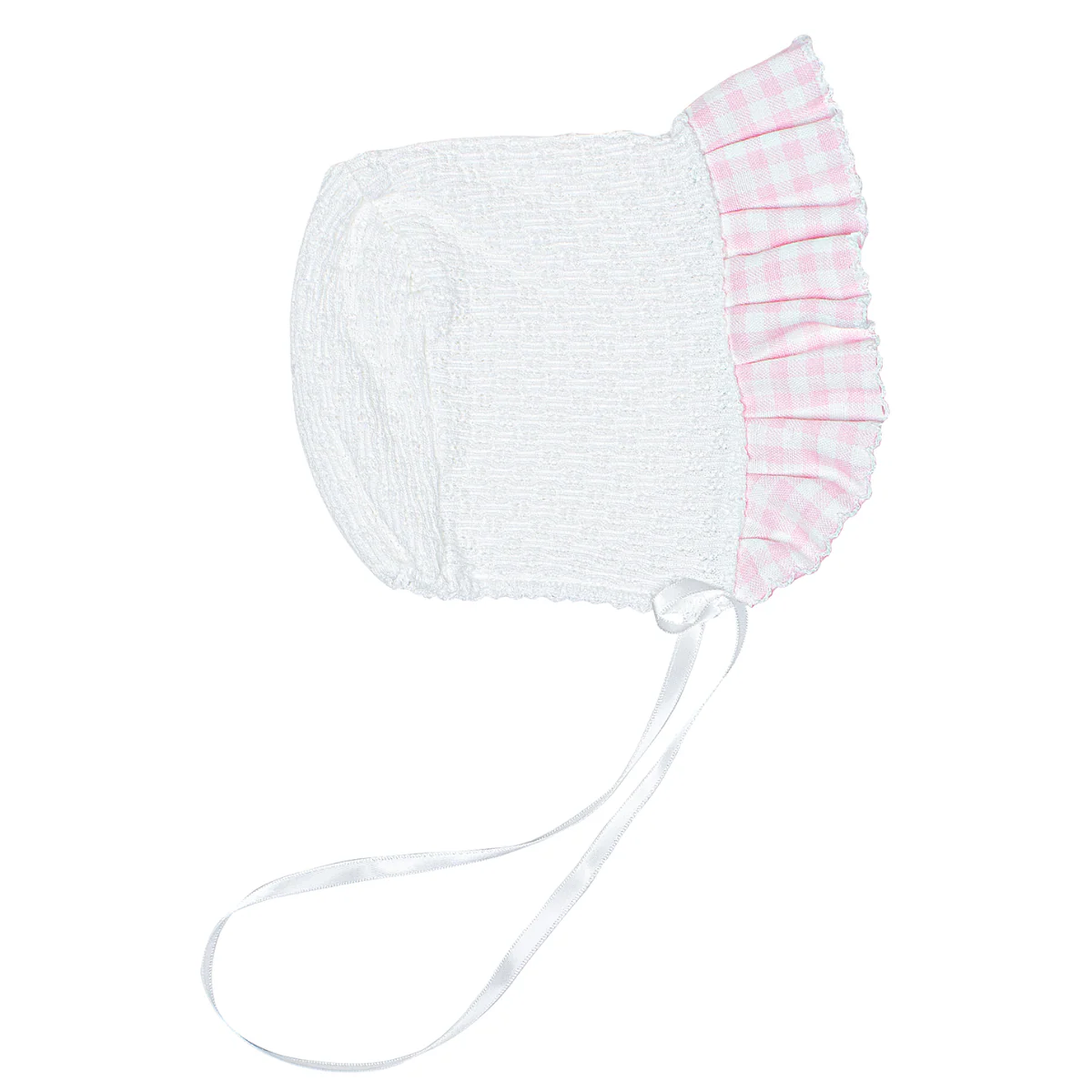 Knit Bonnet - Gingham Ruffle