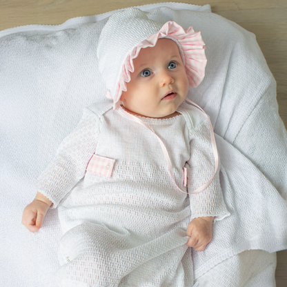 Knit Bonnet - Gingham Ruffle