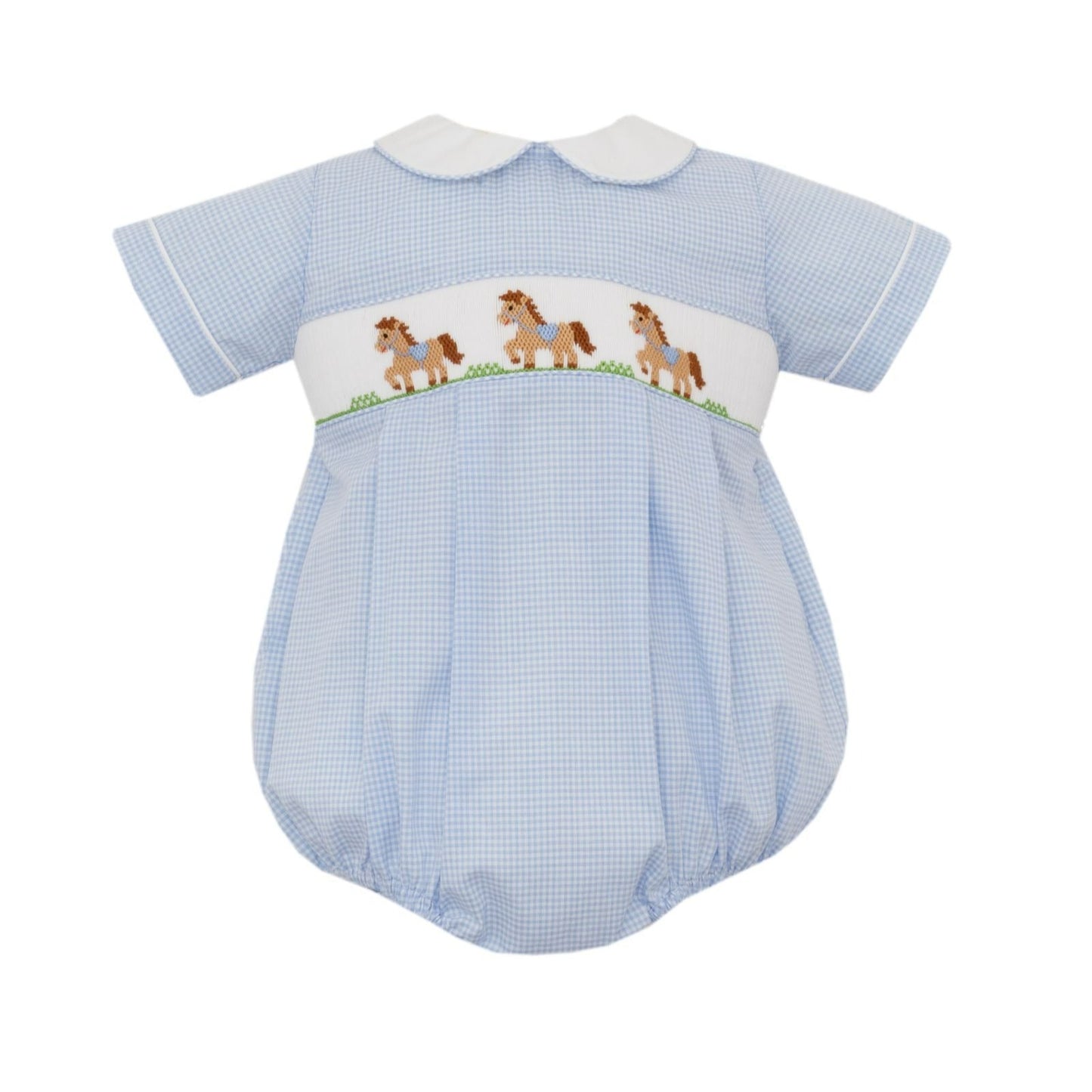 Horses Blue Gingham Bubble