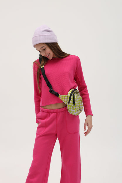 Waffle L/S Pullover - Cerise
