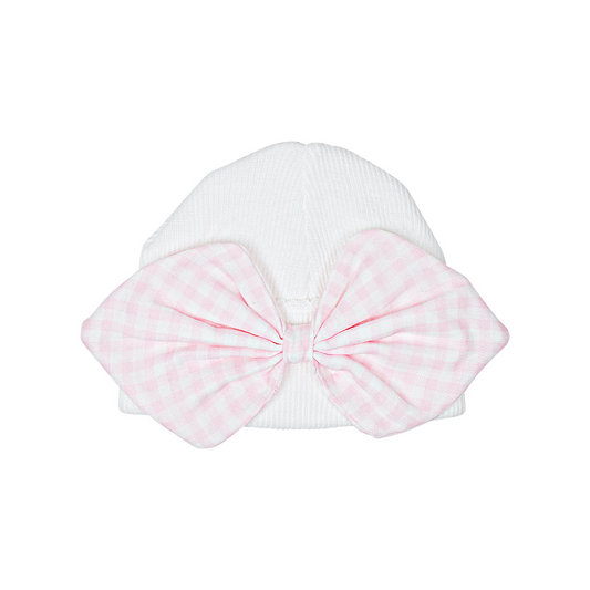 Saylor Beanie W/ Gingham Bow - Pink