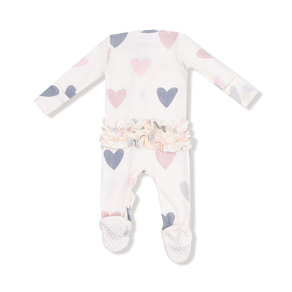 Hearts - Ruffle Zip Footie