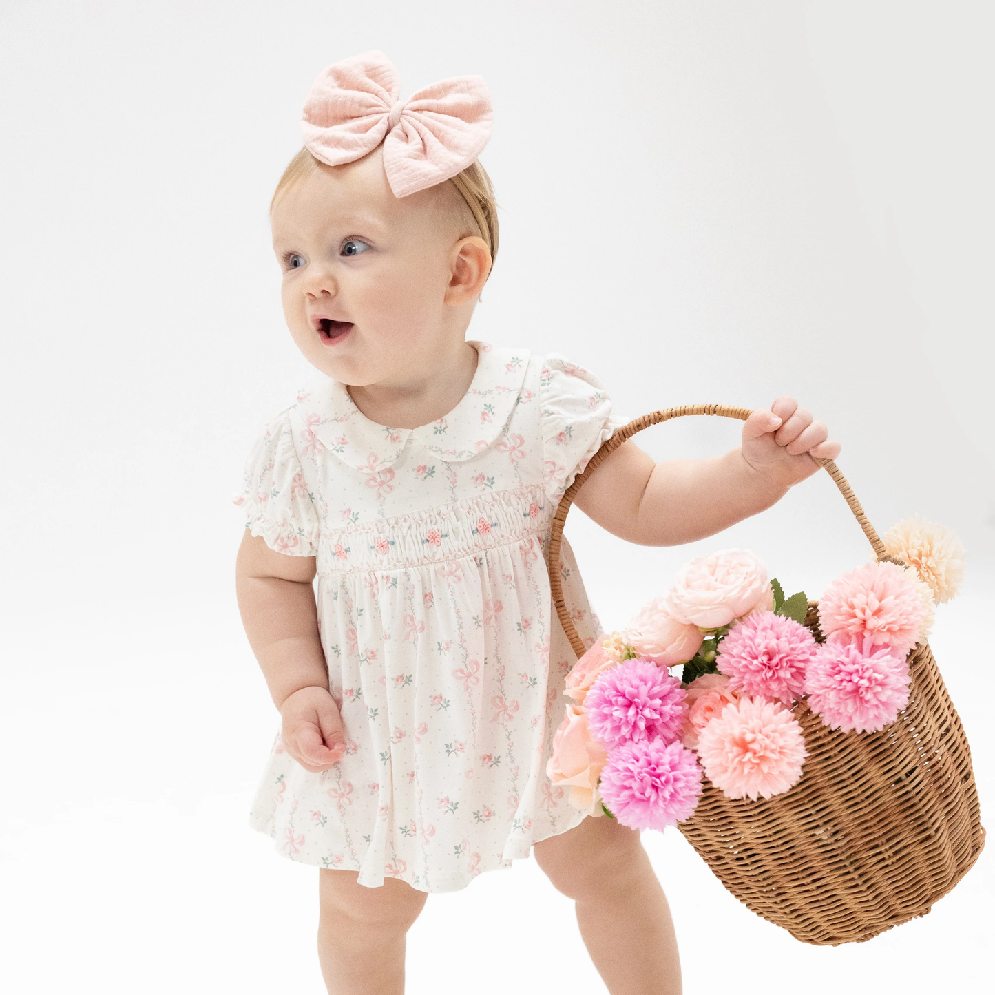 Smocked Dress Set - Dainty Buds & Bows