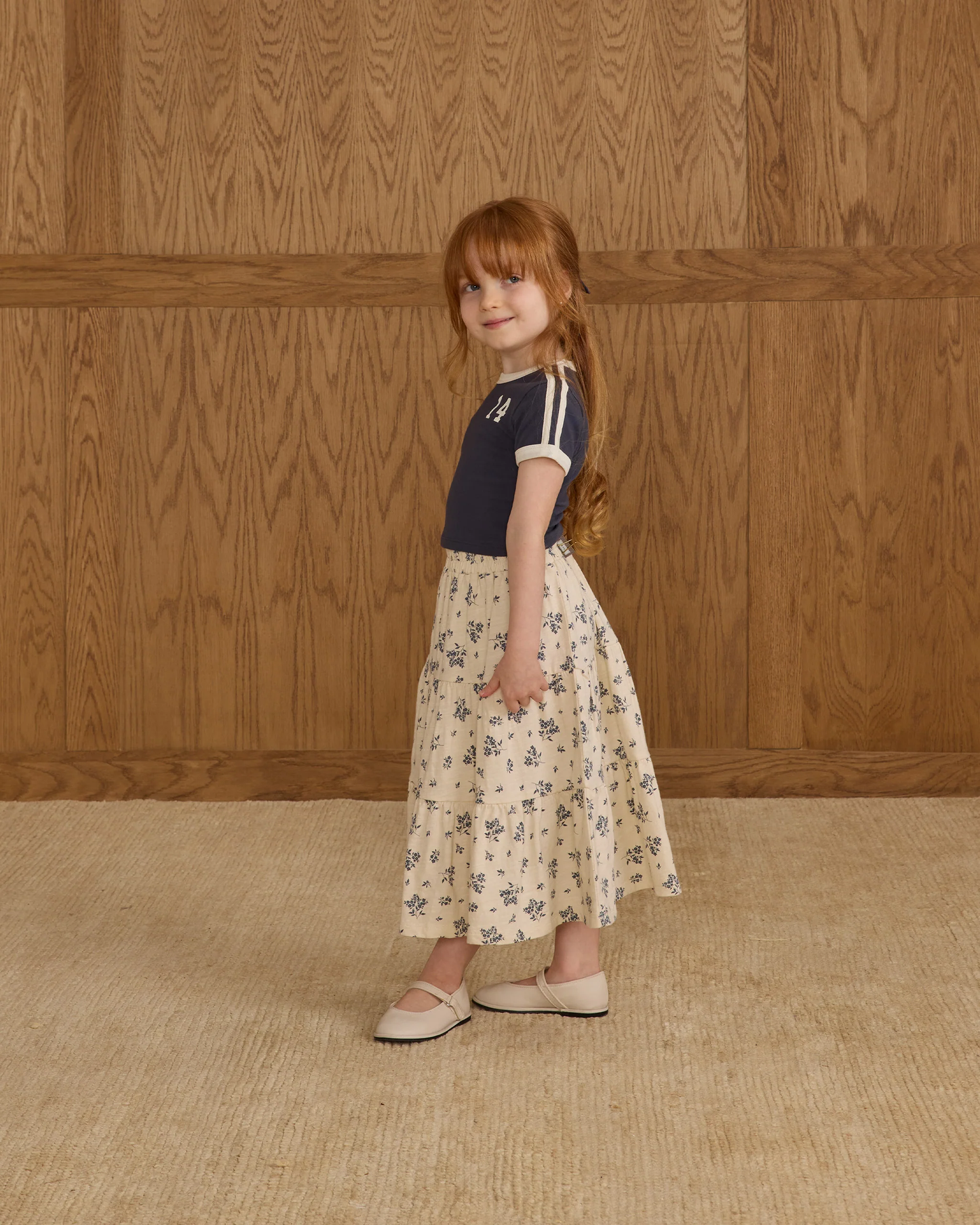 Ruffle Tiered Skirt - Blue Floral