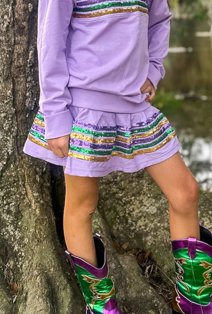 Sequin Mardi Gras Skort - Lavender