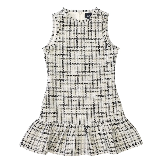 Blk/Wht/Gold Tweed Ruffle Dress