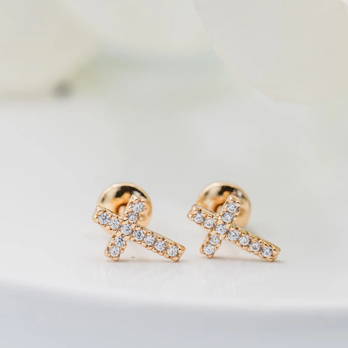 Cross CZ Earrings - Gold