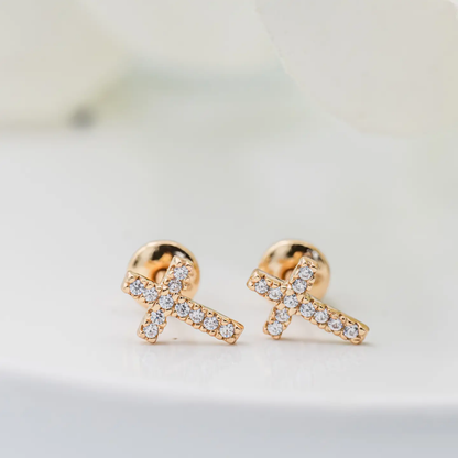 Cross CZ Earrings - Gold