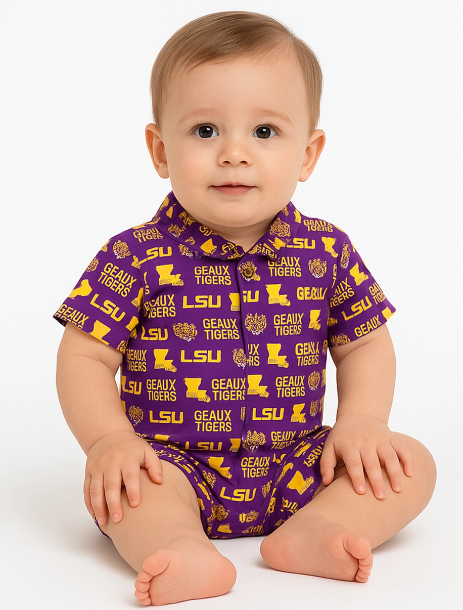 LSU Twill Button-Up Onesie