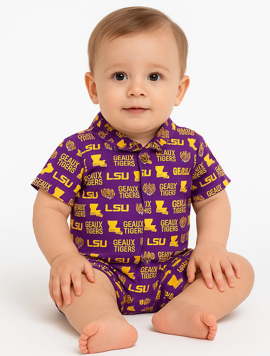 LSU Twill Button-Up Onesie