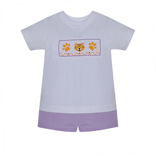 Tiger Smocked Boy Short Set