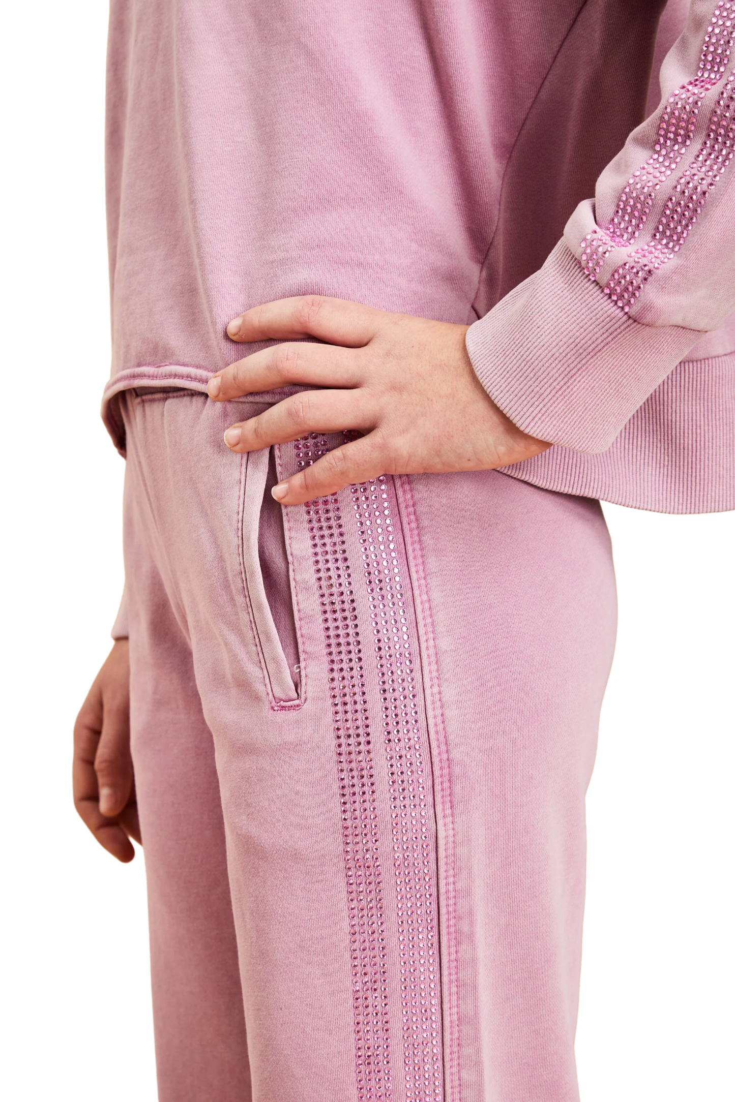 Rhinestone Stripe French Terry Pant - Rose Pink