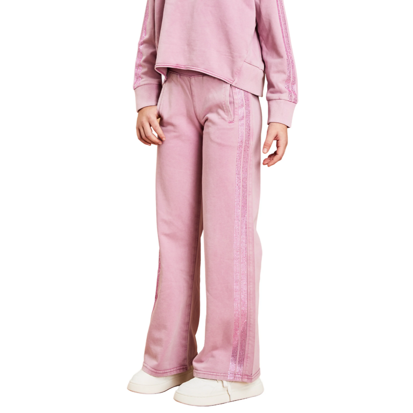 Rhinestone Stripe French Terry Pant - Rose Pink