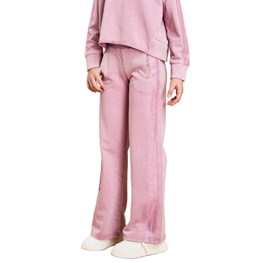 Rhinestone Stripe French Terry Pant - Rose Pink