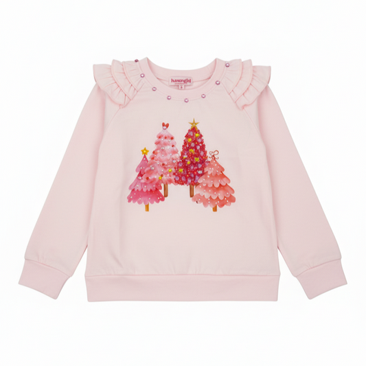 Pink Christmas L/S Ruffle Tee