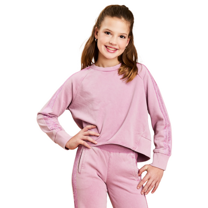 Rhinestone Double Stripe Sweater - Rose Pink