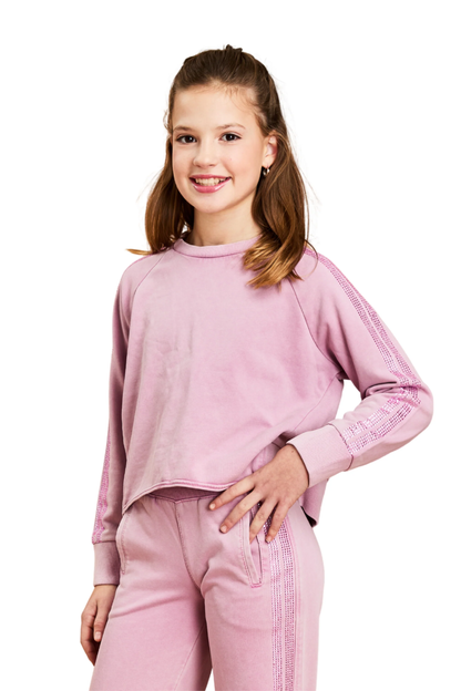 Rhinestone Double Stripe Sweater - Rose Pink