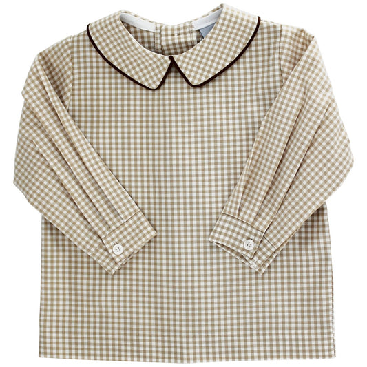 Khaki Check - Boys Piped Shirt