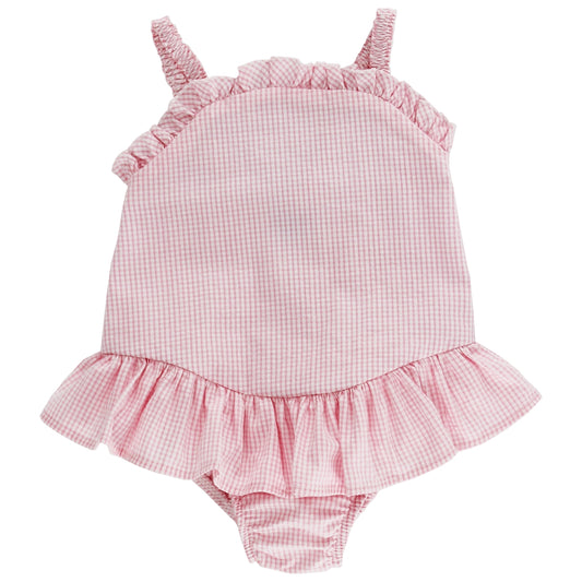 Swimsuit W/ Ruffle - Pink Check Seersucker