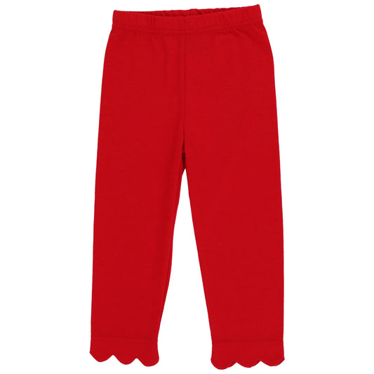 Red Knit Scallop Leggings