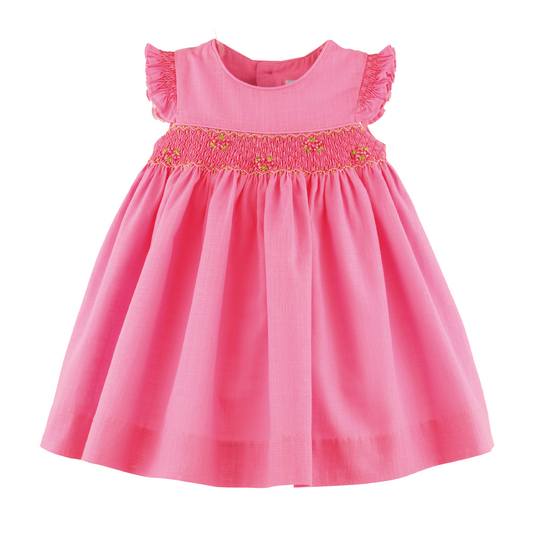 Fil a Fil Smock Ruffle Dress - Pink