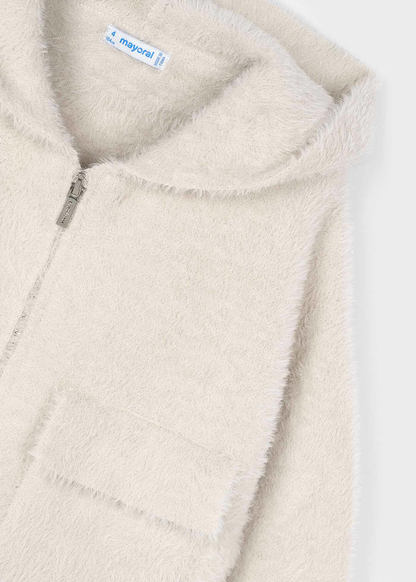 Furry Zip-Up Hoodie - Almond