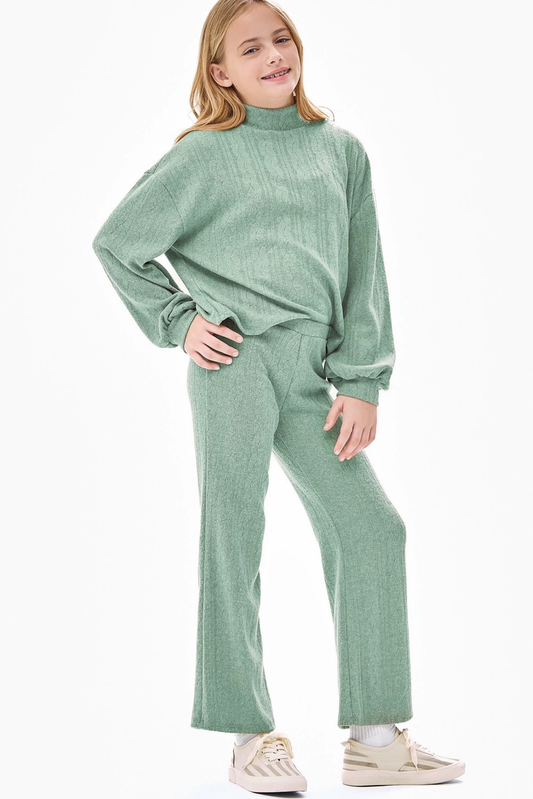 Cable Knit Pant Set - Olive