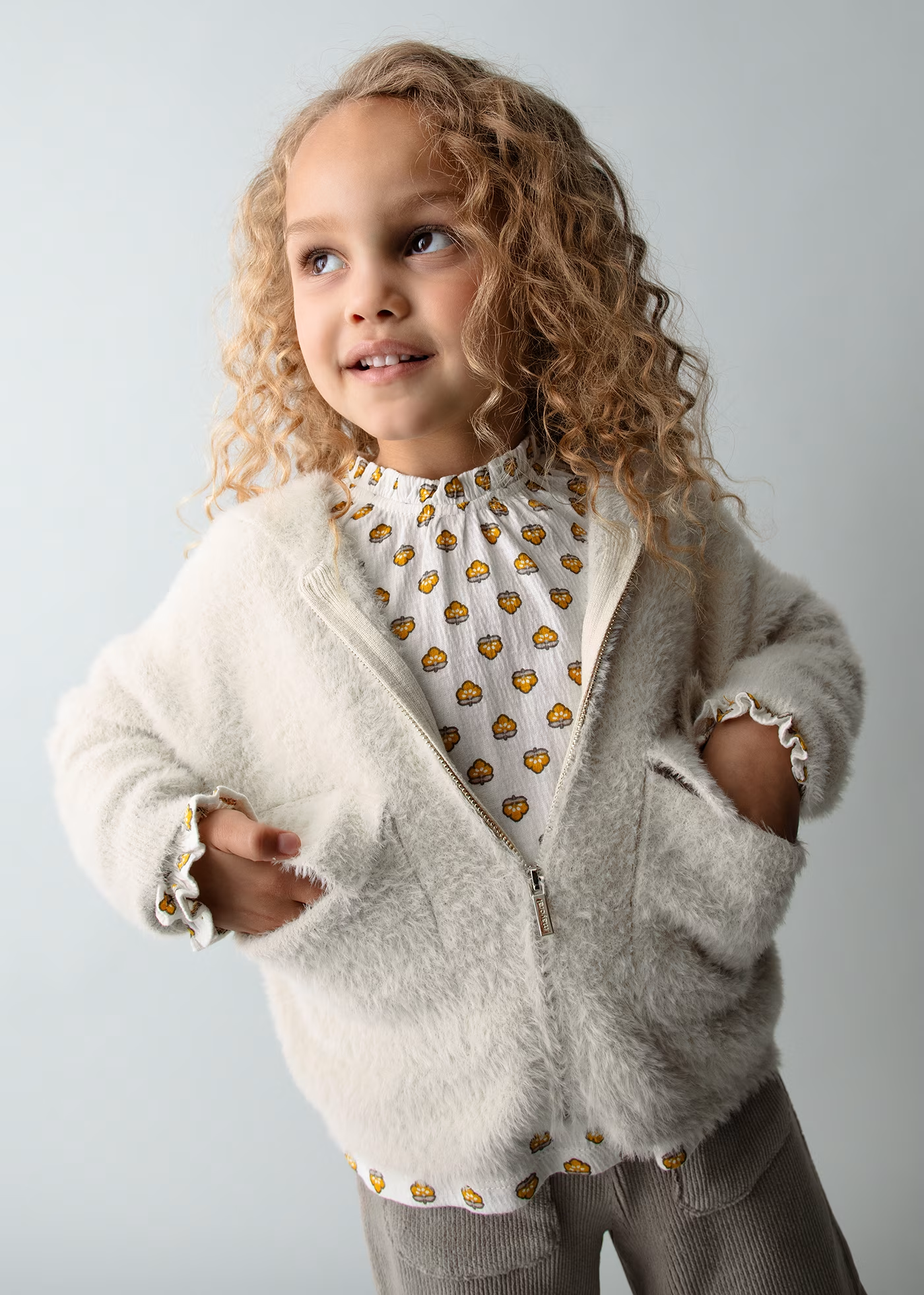 Furry Zip-Up Hoodie - Almond