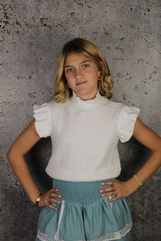 Knit Ruffle Sleeve Top - White