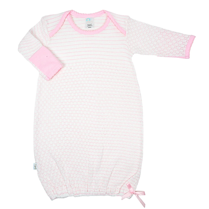 Knit L/S Pinstripe Gown W/ Bow