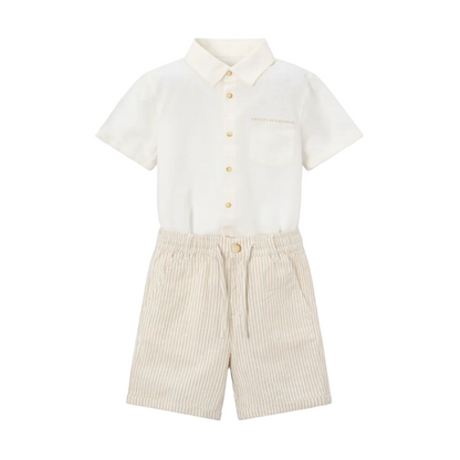 Linen Short Set - Oat Stripes