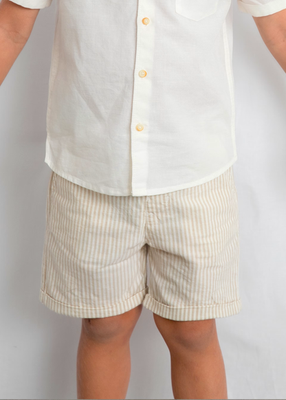 Linen Short Set - Oat Stripes