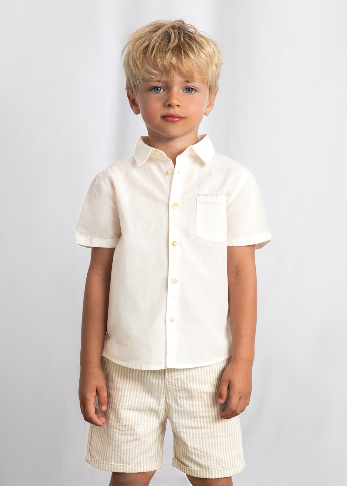 Linen Short Set - Oat Stripes