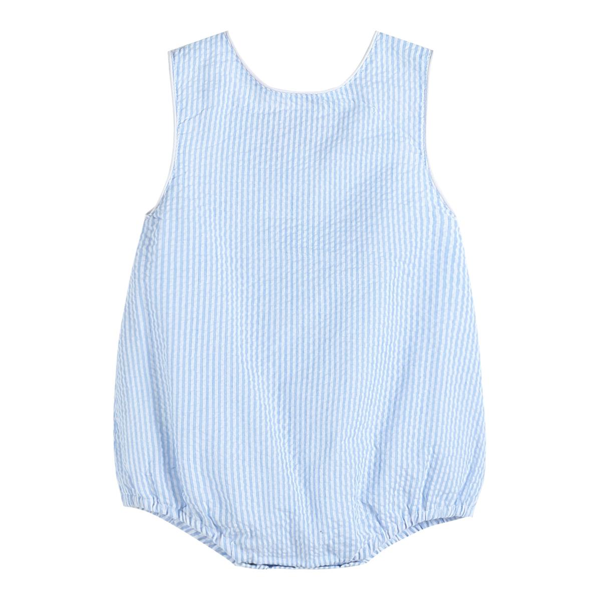 Lt. Blue Stripe Seersucker Romper