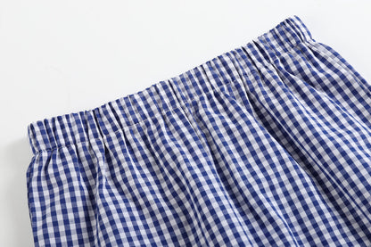 Blue Gingham USA Flag T-Shirt & Shorts Set