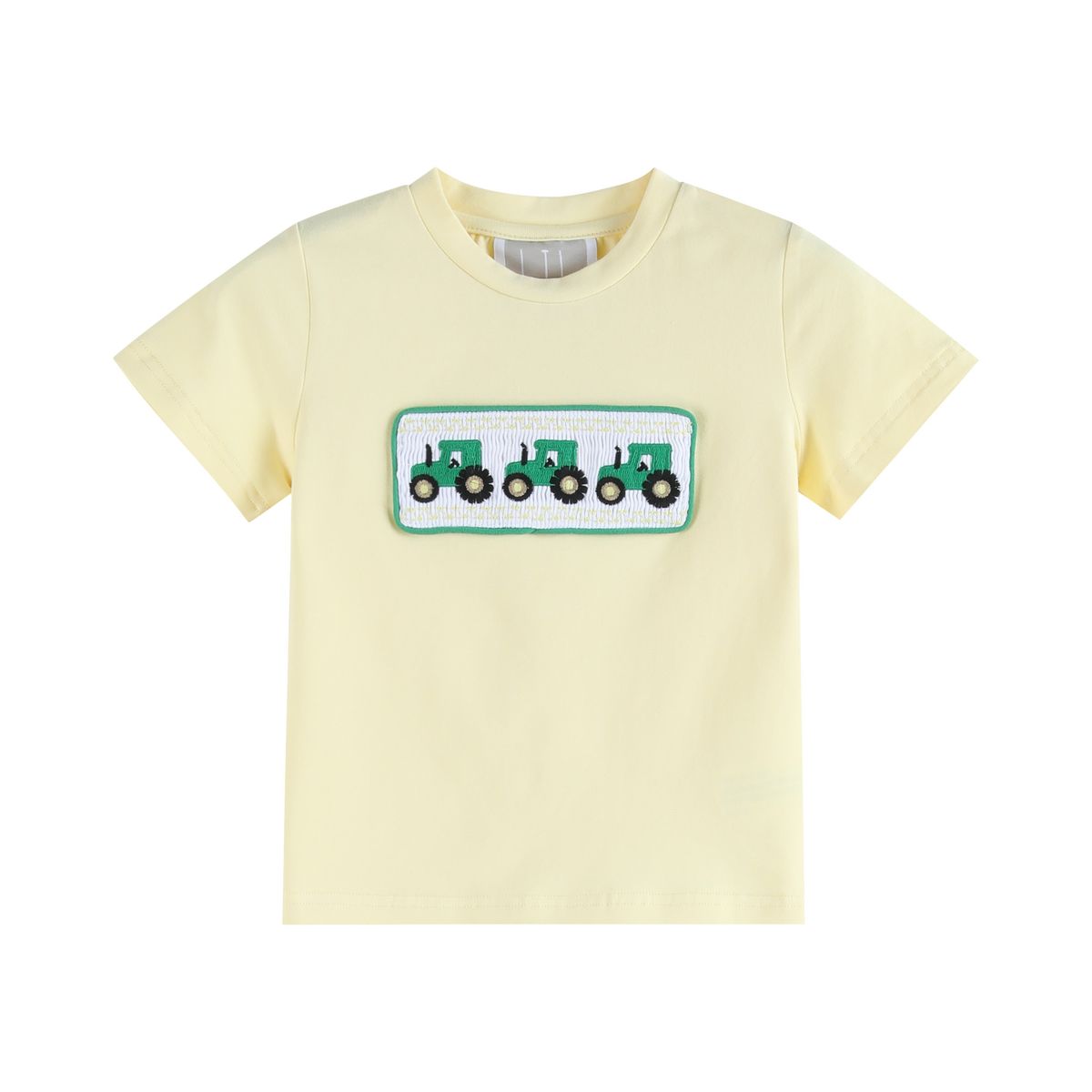 Green Tractor Smocked T-Shirt & Gray Gingham Shorts Set
