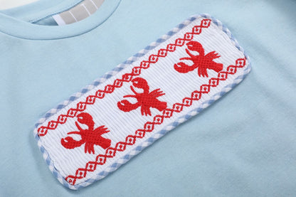 Blue Gingham Crawfish Smocked Shirt & Shorts Set