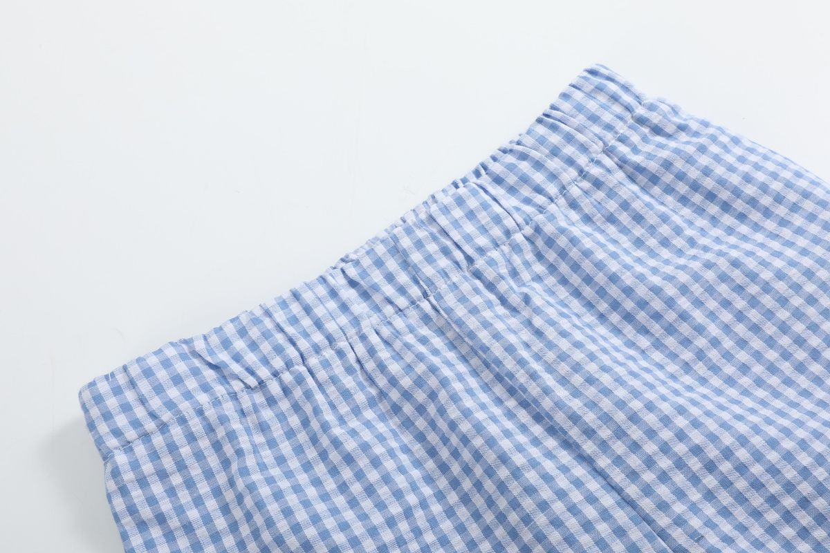 Blue Gingham Crawfish Smocked Shirt & Shorts Set