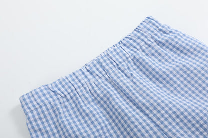 Blue Gingham Crawfish Smocked Shirt & Shorts Set