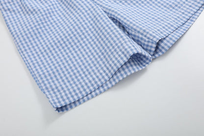 Blue Gingham Crawfish Smocked Shirt & Shorts Set