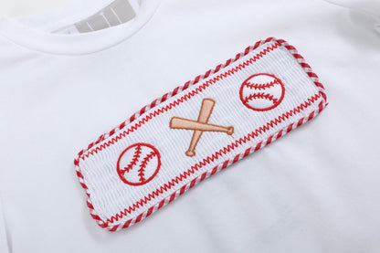 Baseball Smocked Shirt & Red Gingham Shorts Set
