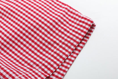 Baseball Smocked Shirt & Red Gingham Shorts Set