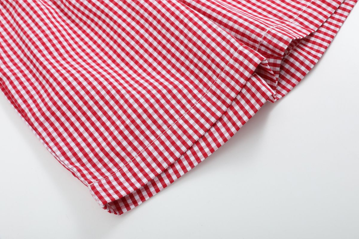 Baseball Smocked Shirt & Red Gingham Shorts Set