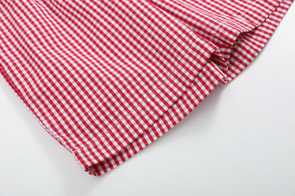 Baseball Smocked Shirt & Red Gingham Shorts Set