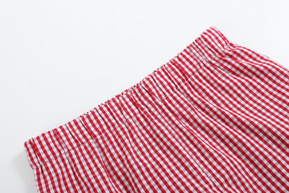 Baseball Smocked Shirt & Red Gingham Shorts Set