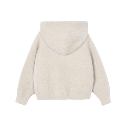 Furry Zip-Up Hoodie - Almond